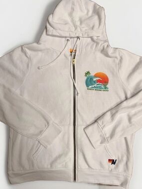 Aviator Nation North Shore Oahu Full Zip Hoodie Palm Tree Festival White Size XL